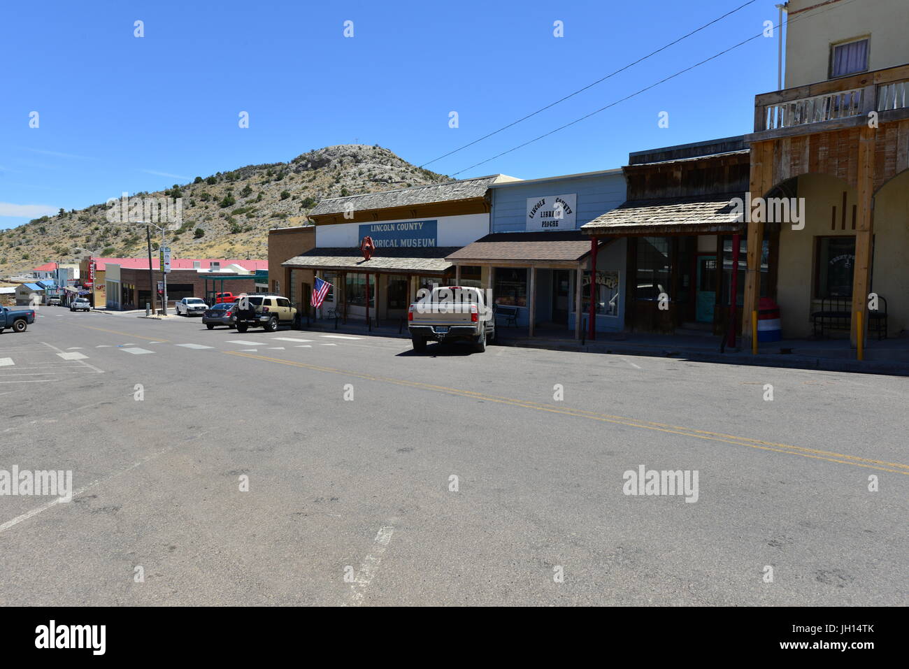 La strada principale di Pioche in Nevada Foto Stock