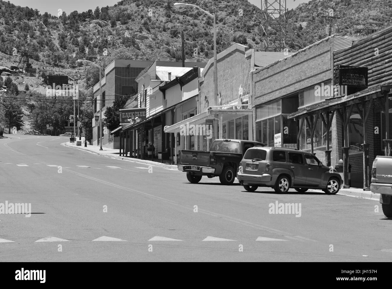 La strada principale di Pioche in Nevada Foto Stock