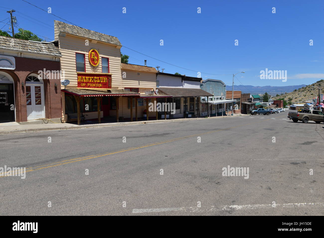 La strada principale di Pioche in Nevada Foto Stock