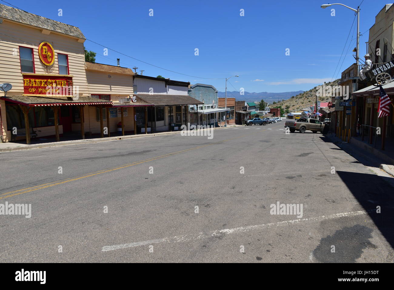 La strada principale di Pioche in Nevada Foto Stock