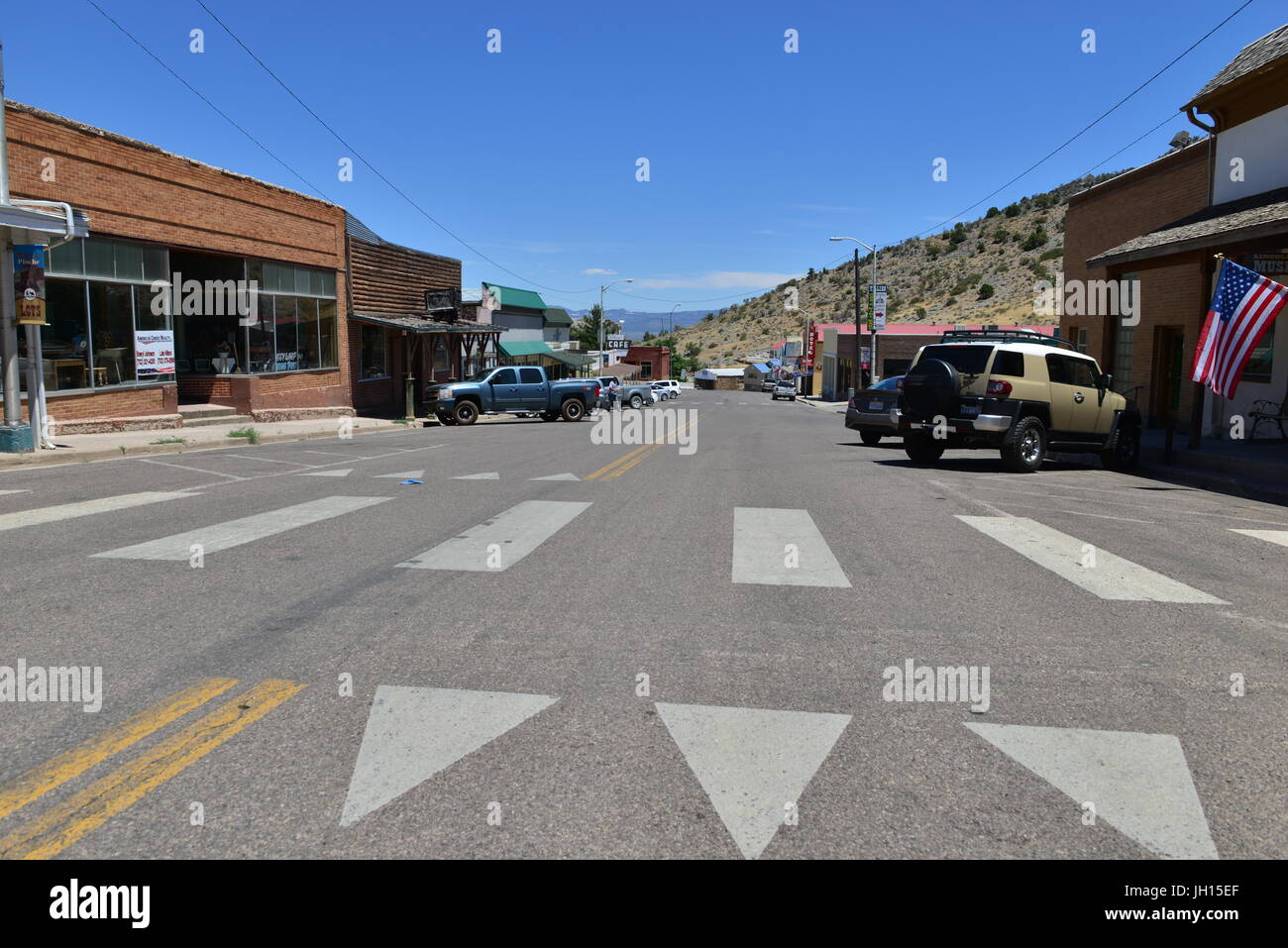 La strada principale di Pioche in Nevada Foto Stock