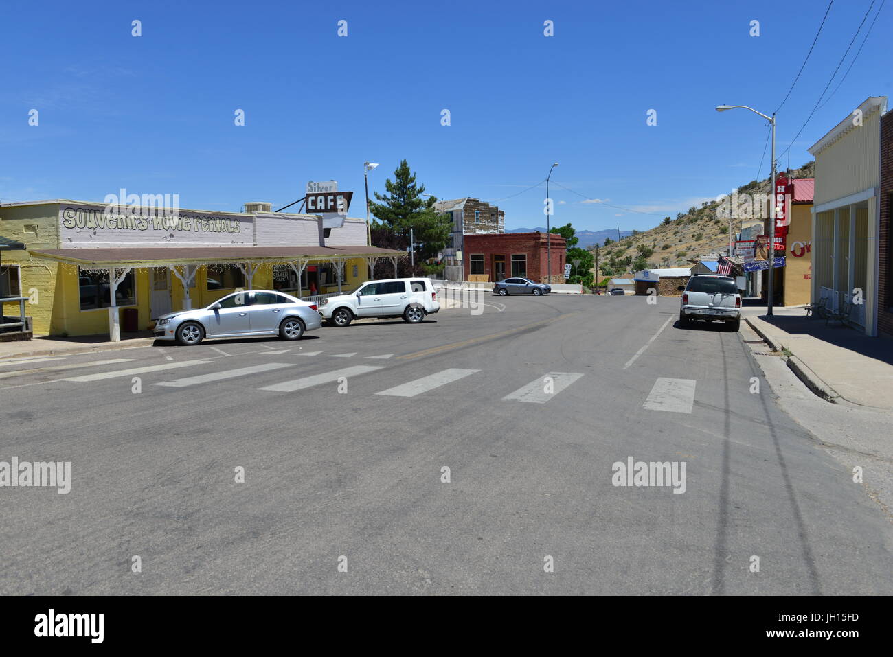 La strada principale di Pioche in Nevada Foto Stock