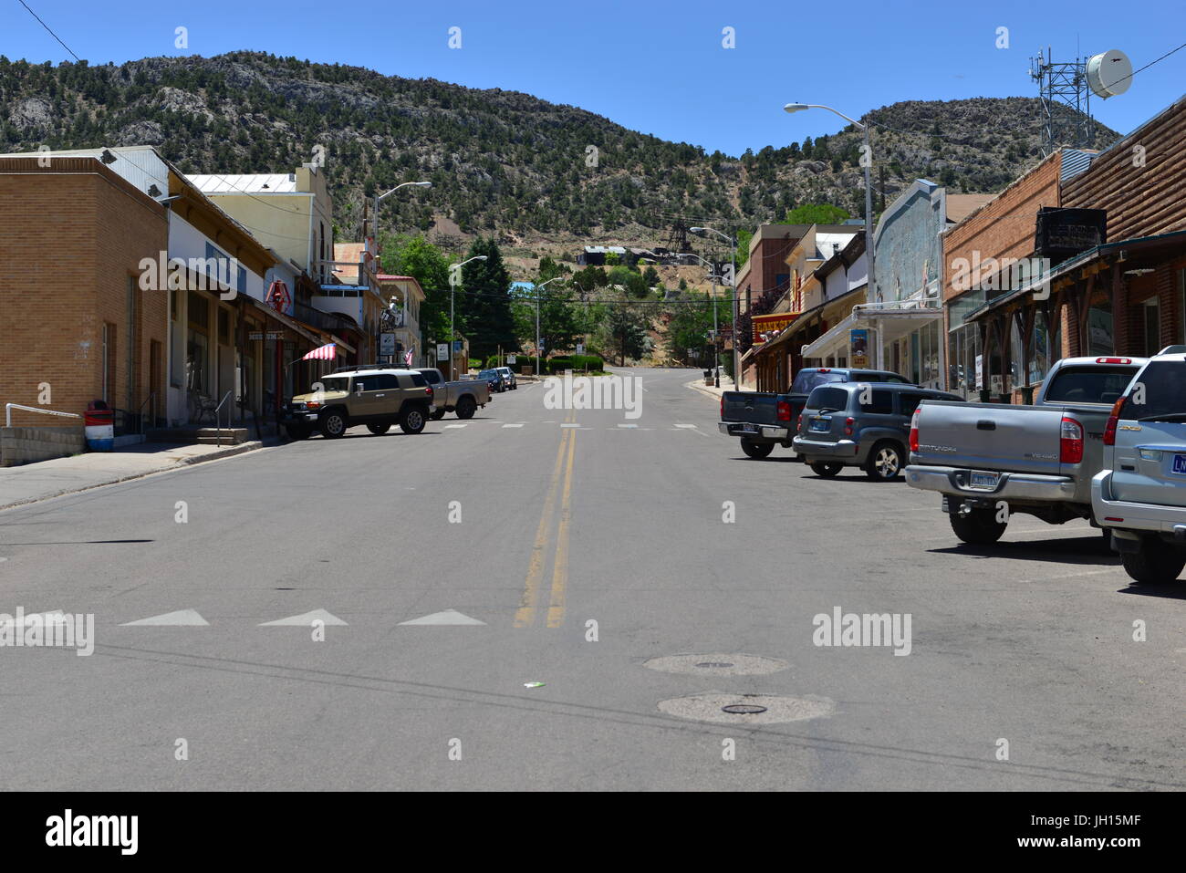 La strada principale di Pioche in Nevada Foto Stock