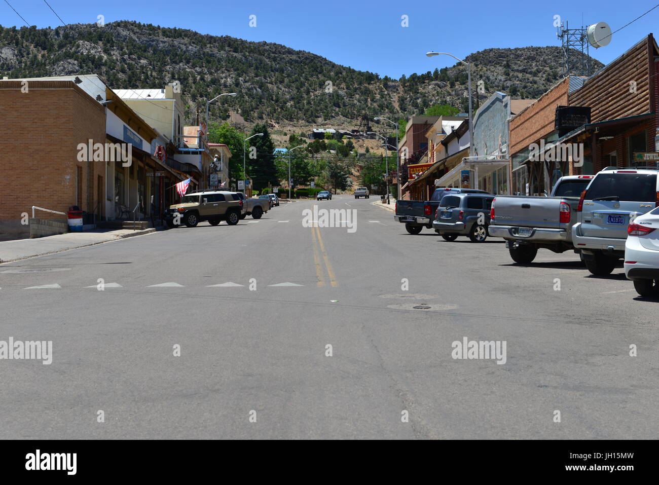 La strada principale di Pioche in Nevada Foto Stock