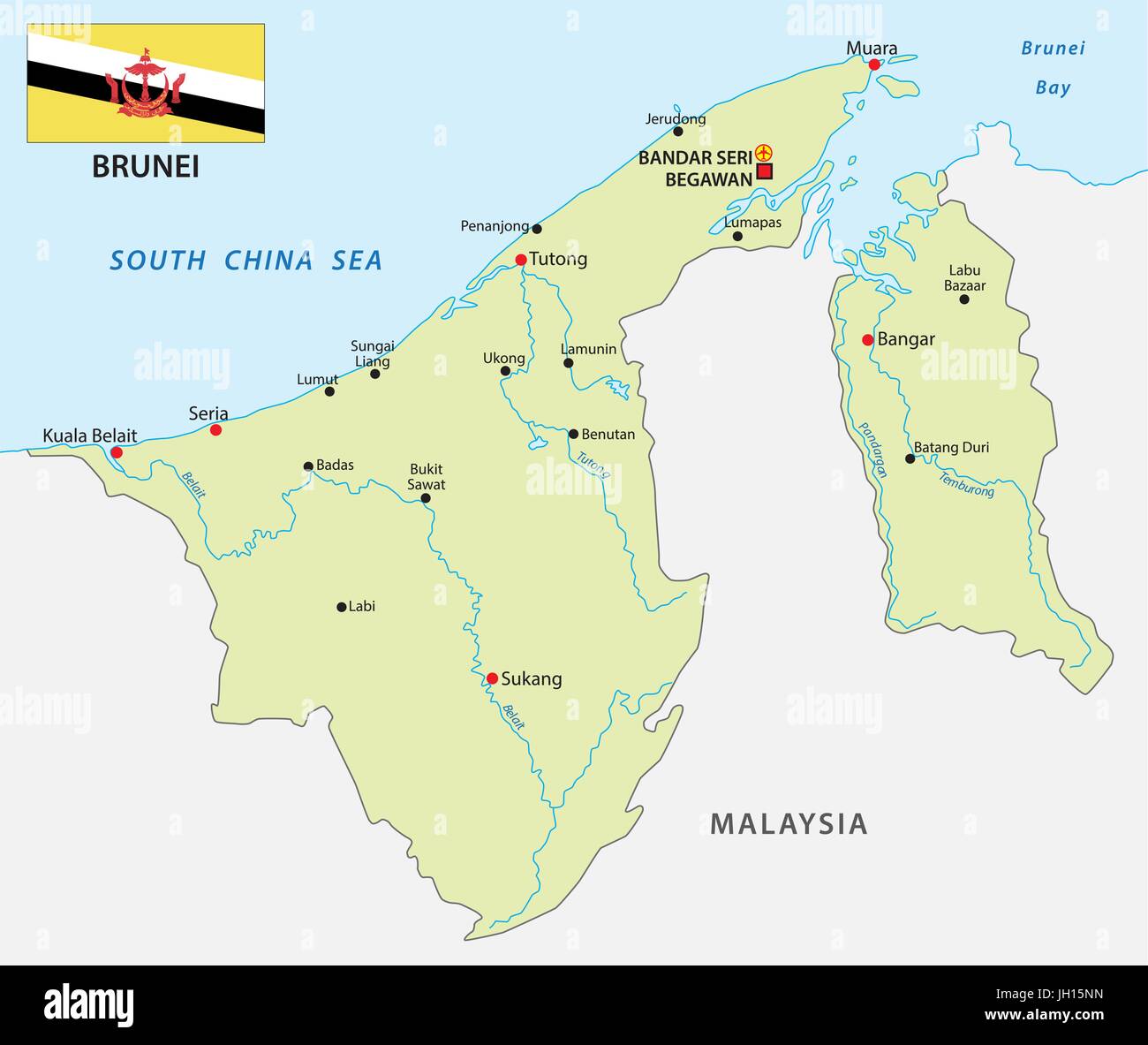 Mappa di Brunei con bandiera Illustrazione Vettoriale