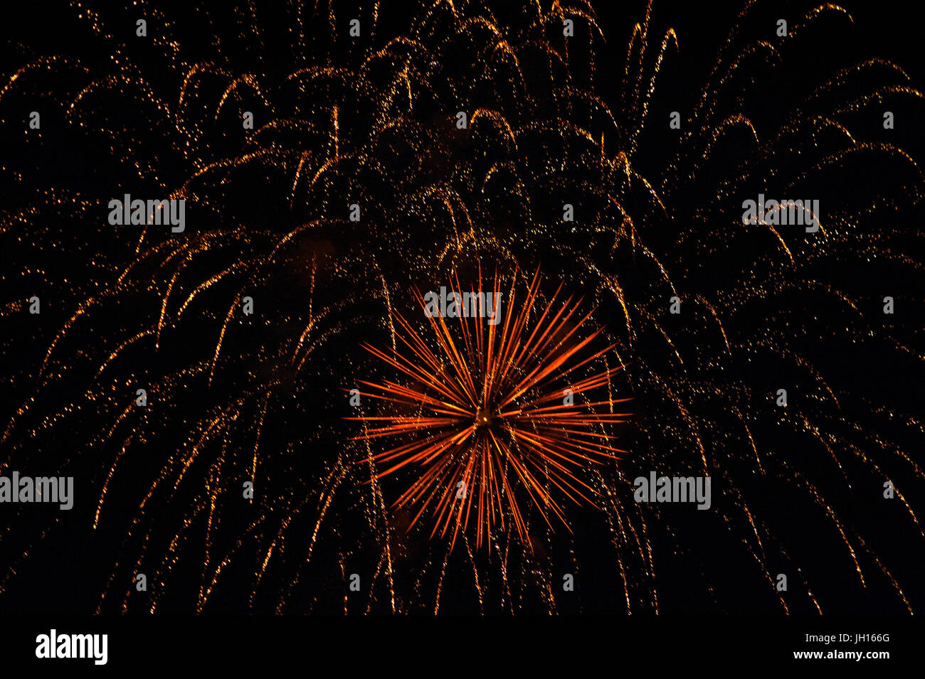 Fuochi d'artificio al Dodger Stadium il 4 luglio Foto Stock