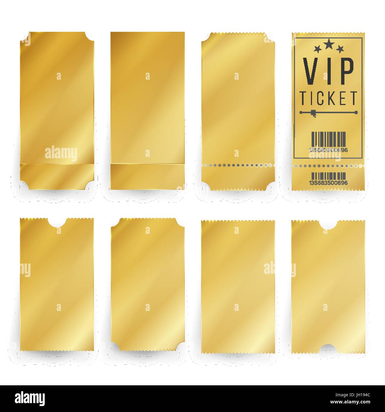 Vip Ticket template vettoriale. Svuotare Golden di biglietti e tagliandi vuota. Illustrazione isolato. Illustrazione Vettoriale