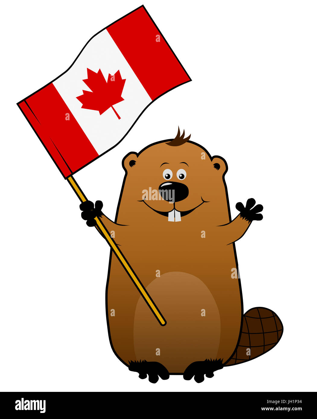 Funny gioiosa cartoon beaver con bandiera canadese Foto Stock