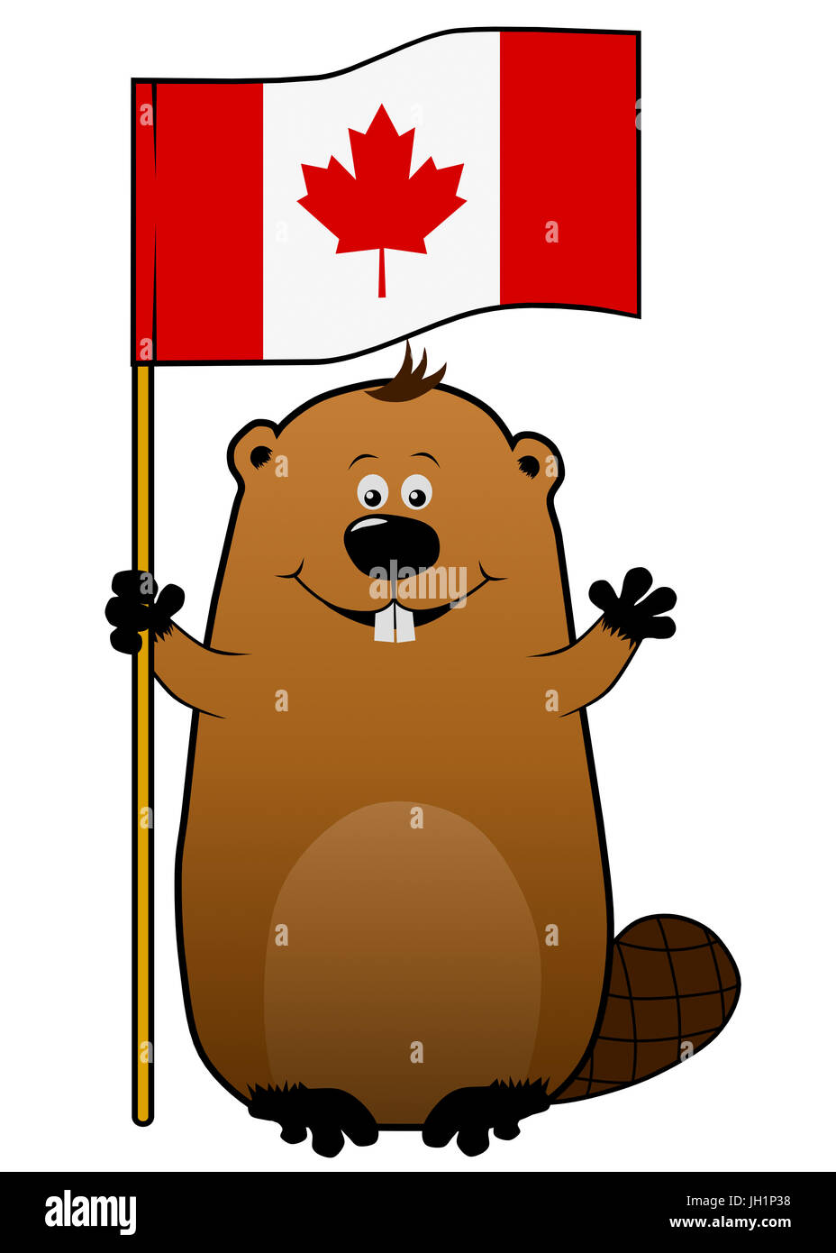 Funny gioiosa cartoon beaver con bandiera canadese Foto Stock