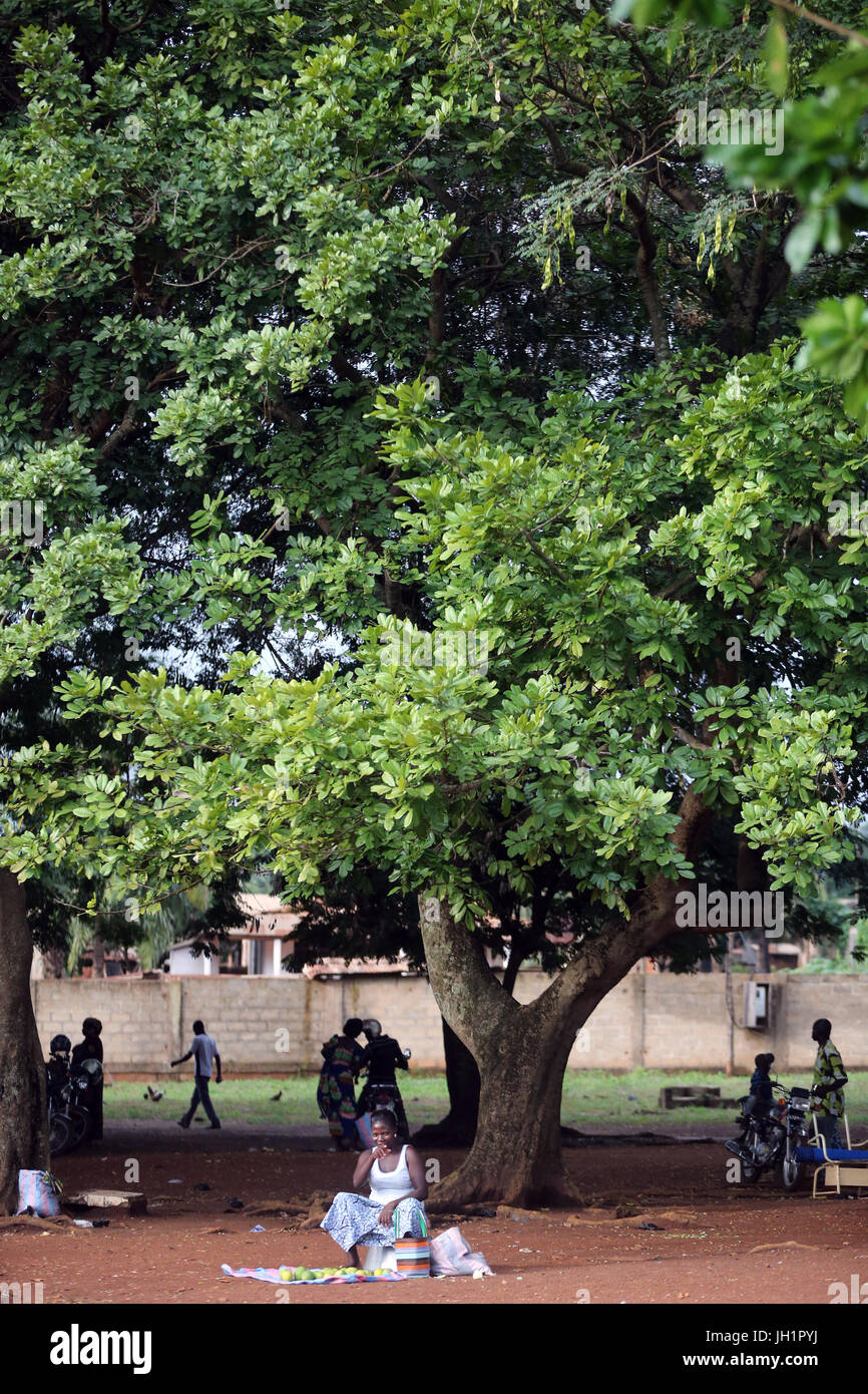 Vita di villaggio africana. Donna sotto un albero. Il Togo. Foto Stock