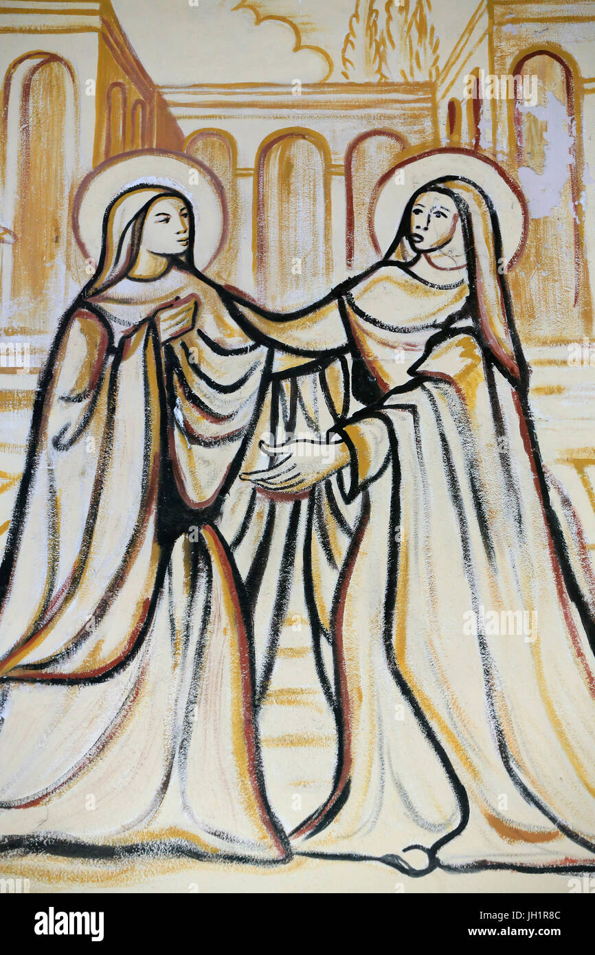 Lomé La Cattedrale del Sacro Cuore. La Visitazione ( la visita di Maria ad Elisabetta come registrate nel Vangelo di Luca ). Lomé. Il Togo. Foto Stock