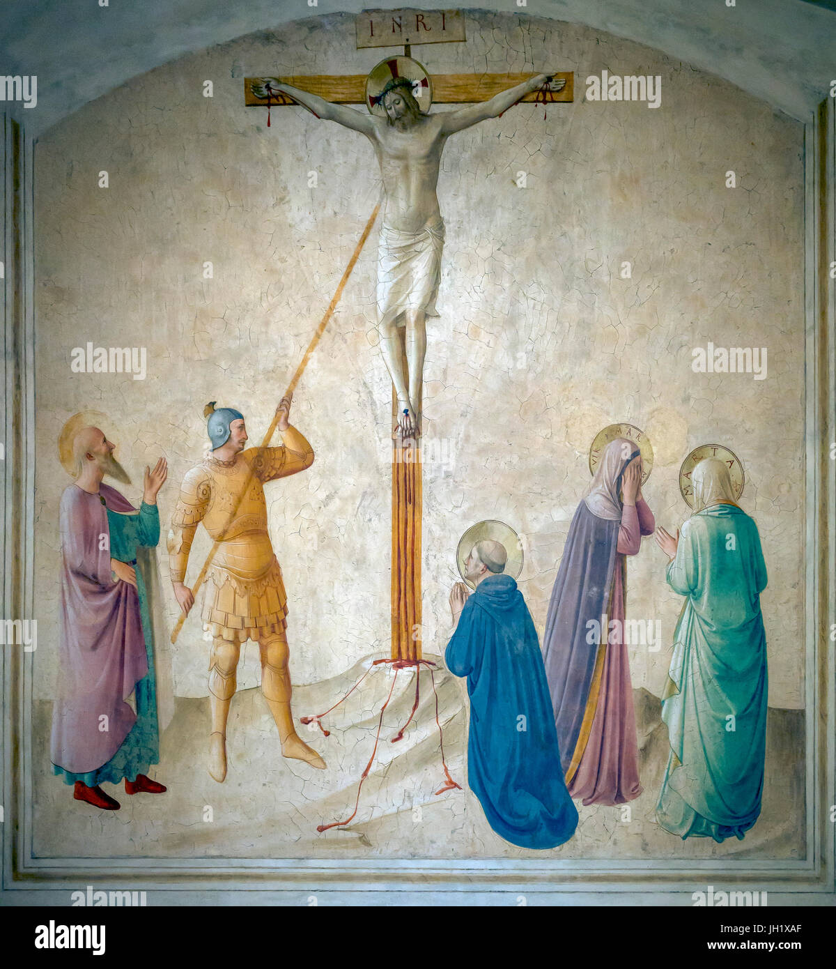 Crocifissione con la Vergine Maria con Marta e Santi Marco, Domenico e Longino, cella 42, da Frà Beato Angelico, 1440-1442, del convento di San Marco, Foto Stock