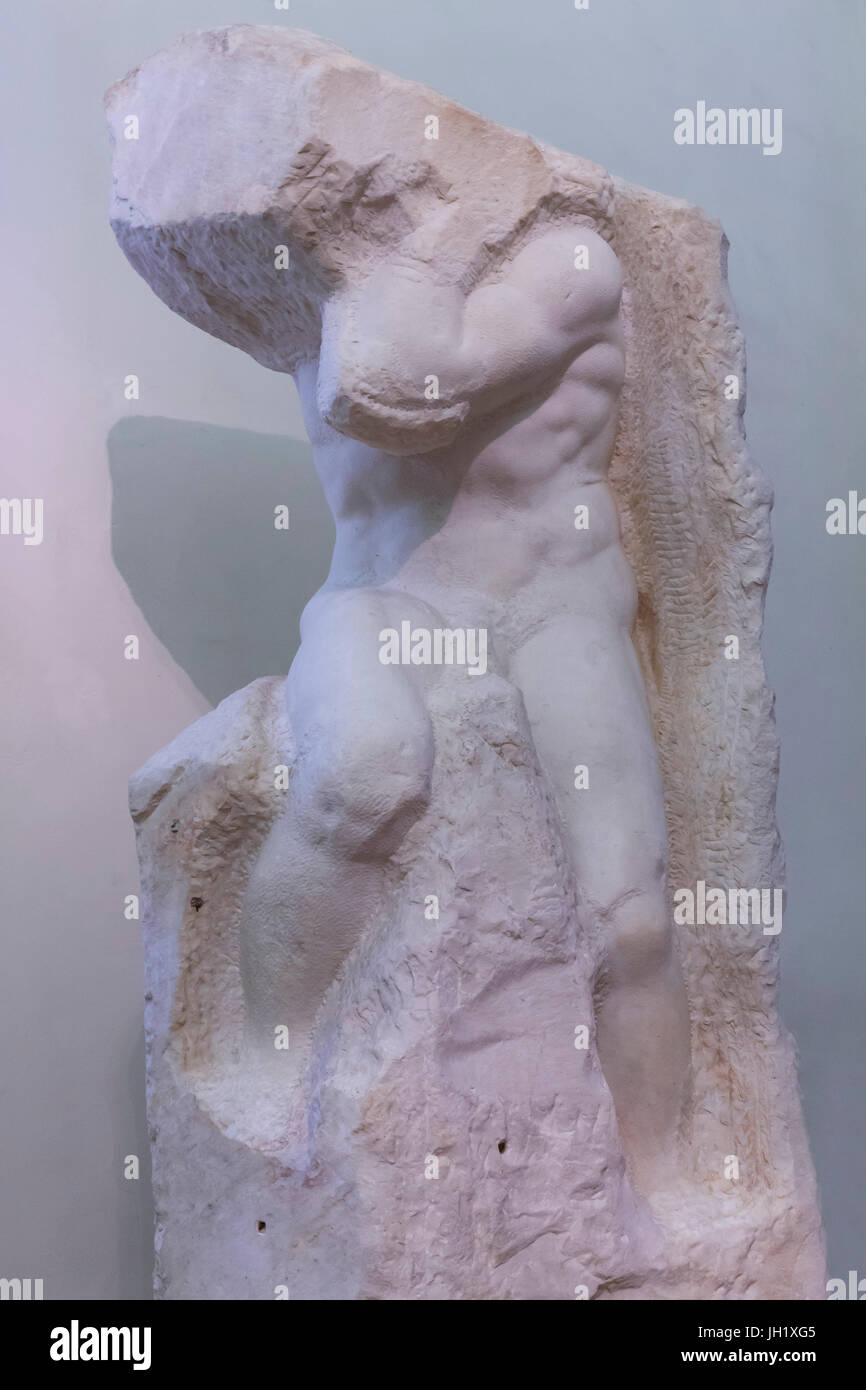 La scultura in marmo di Atlas, di Michelangelo, Galleria dell'Accademia, Firenze, Toscana, Italia, Europa Foto Stock