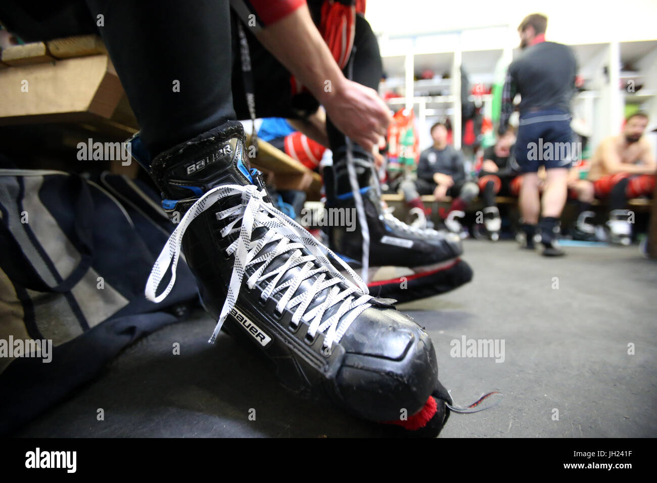 Hockey su ghiaccio. Locker room. La Francia. Foto Stock