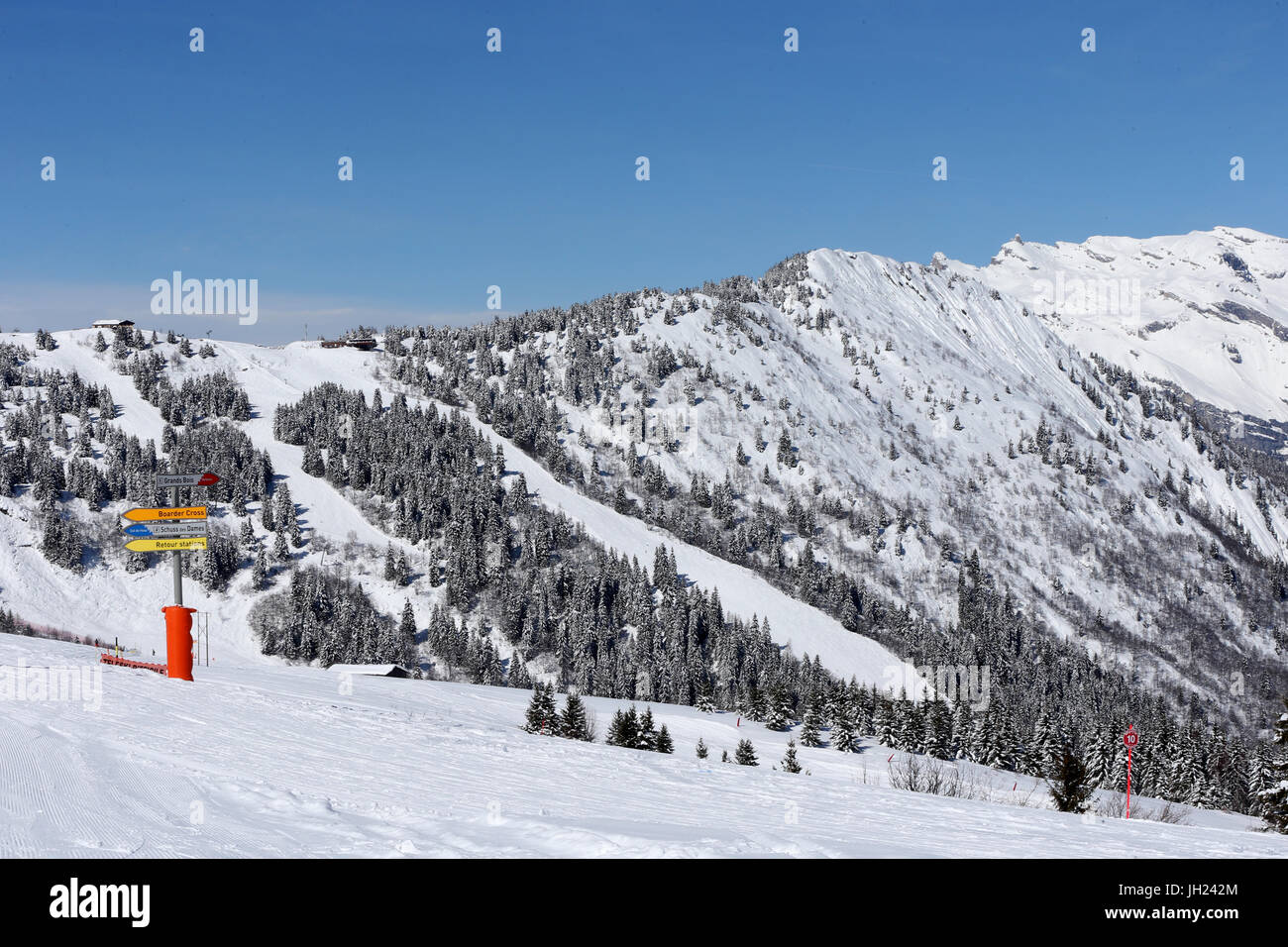 Sulle Alpi francesi. Pista da sci. Le Prarion. La Francia. Foto Stock