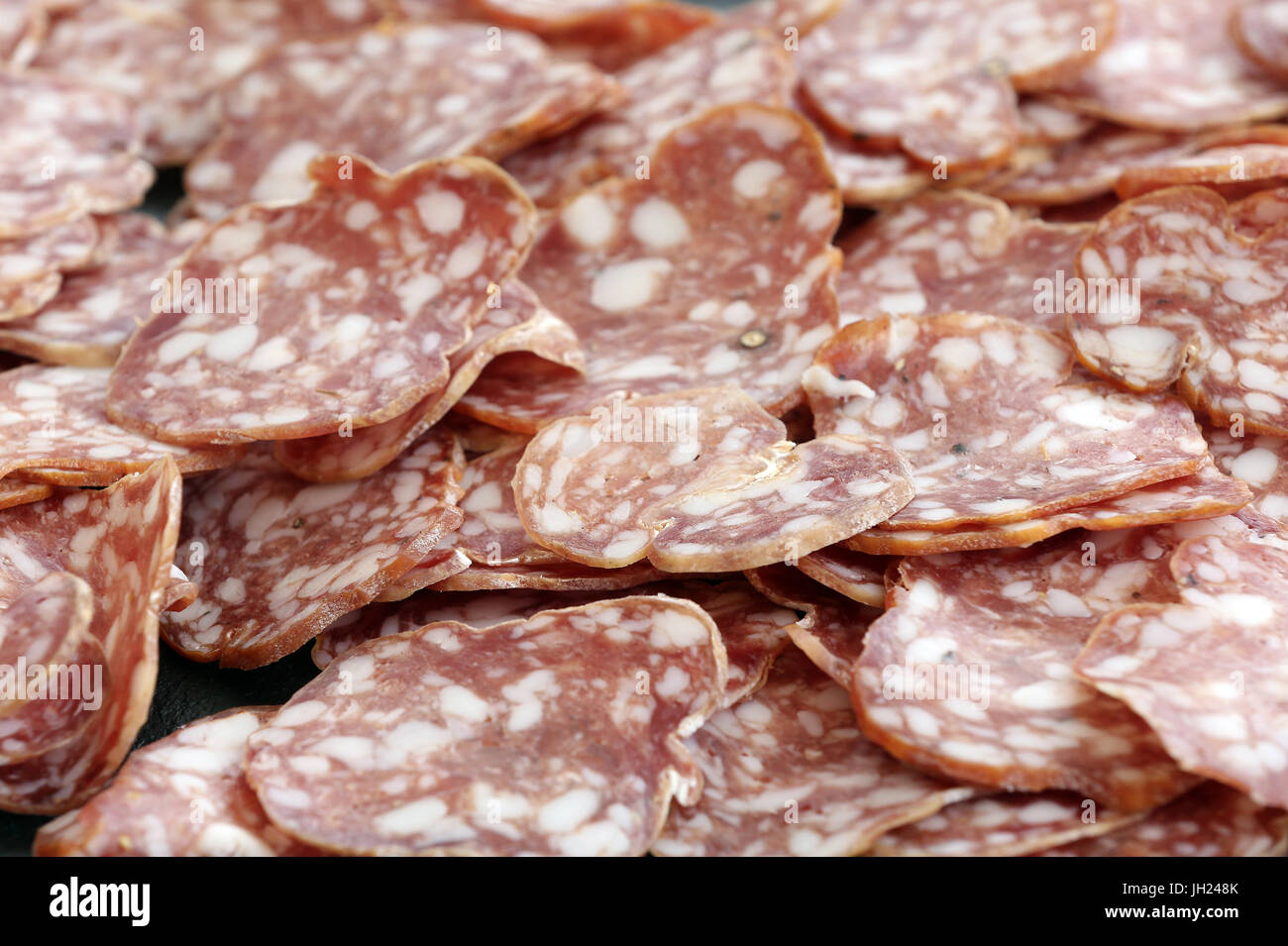 Salsiccia è una varietà di spessore, Dry cured salsiccia che proviene in Francia. Foto Stock