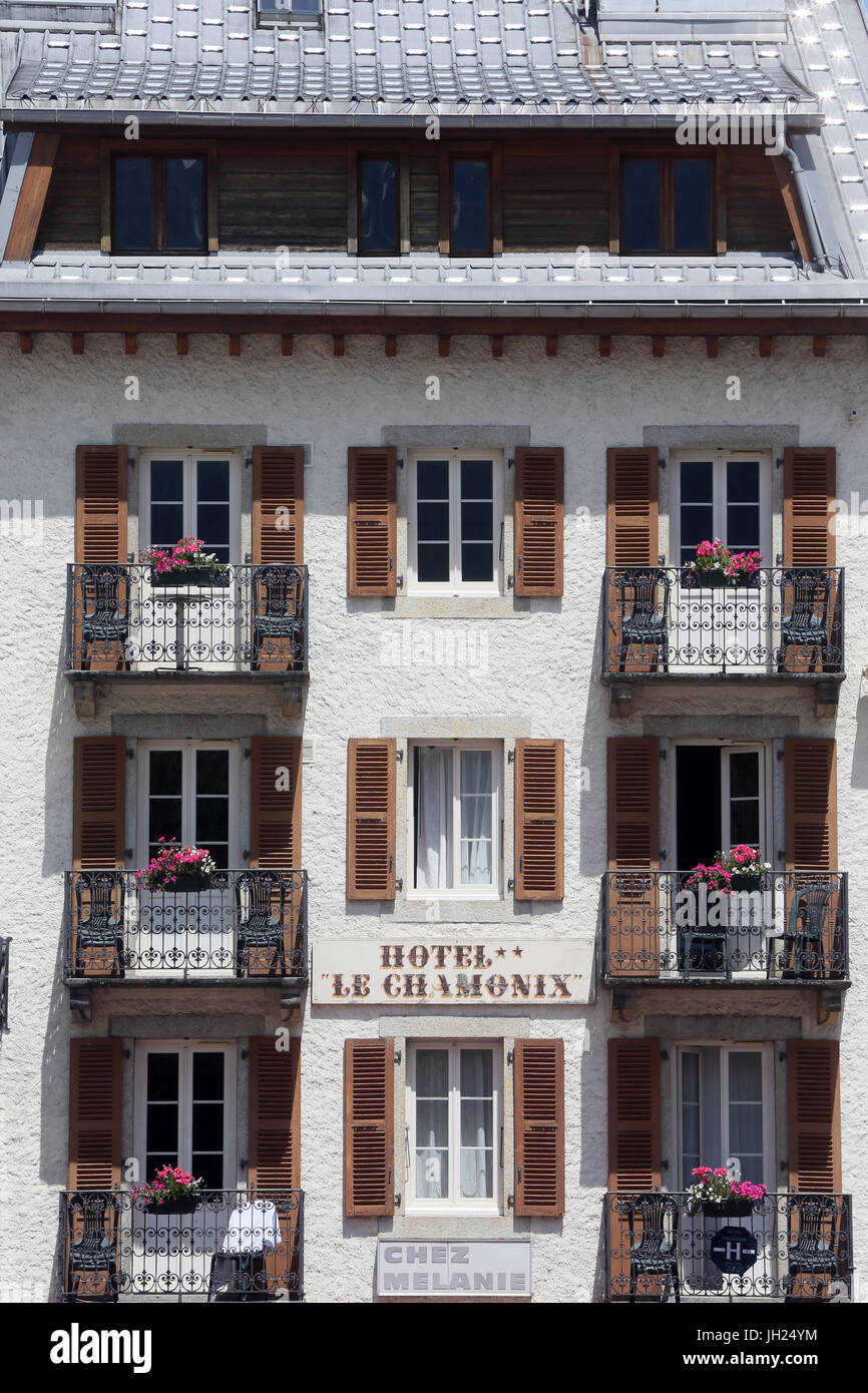 Sulle Alpi francesi. Due Stelle Hotel Le Chamonix. La Francia. Foto Stock