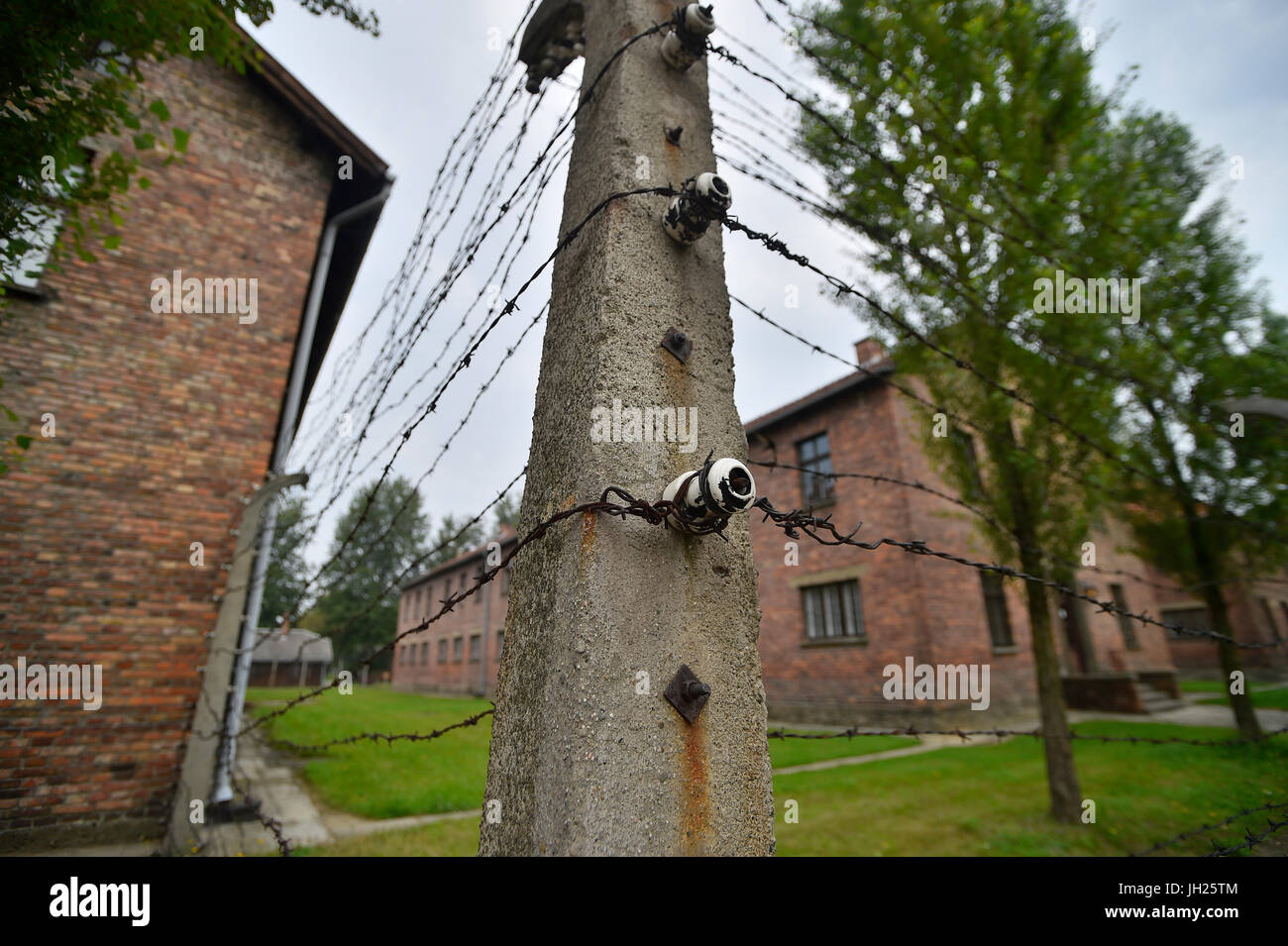 Campo di concentramento di Auschwitz il perimetro. Cracovia. La Polonia. Foto Stock
