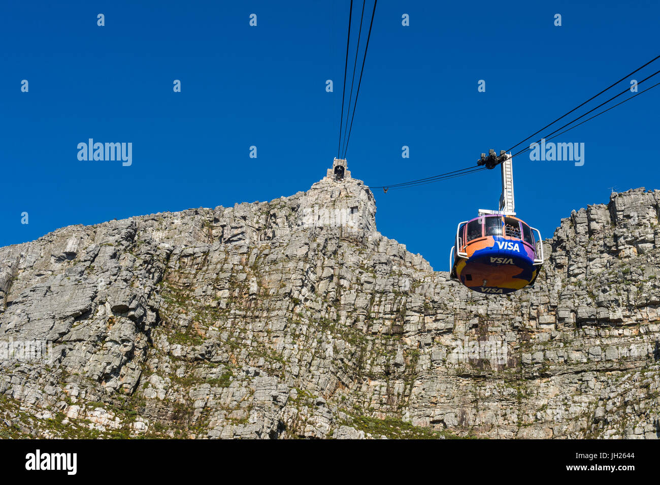 La funivia che conduce fino alla Table Mountain e Cape Town, Sud Africa e Africa Foto Stock