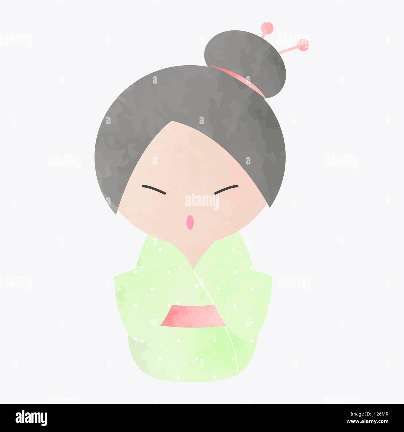 Japanesse kokeshi doll in effetto acquerello Foto Stock