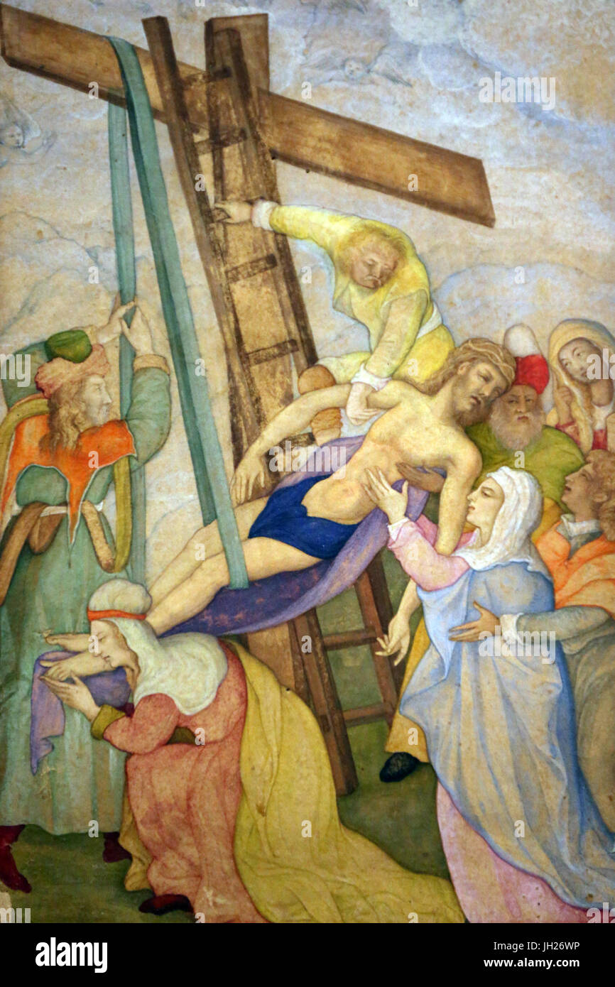 Asian Civlisations museo. Il cristianesimo in Asia: Arte sacra e splendore visivo. La Deposizione dalla croce. Mugha India, intorno al 1610. Singapore Foto Stock