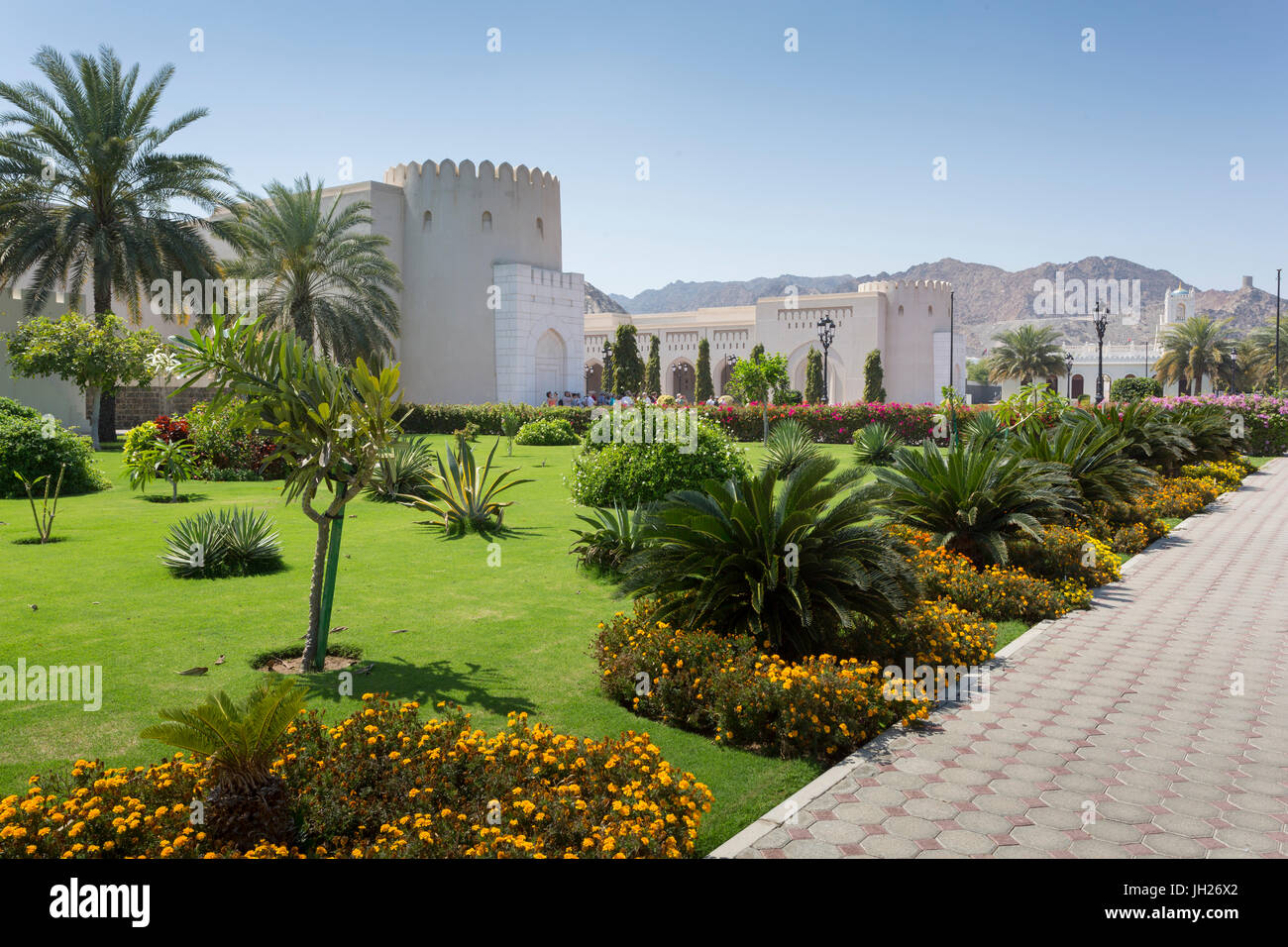 Vista del Palazzo Al Alam complessa, Muscat Oman, Medio Oriente Foto Stock
