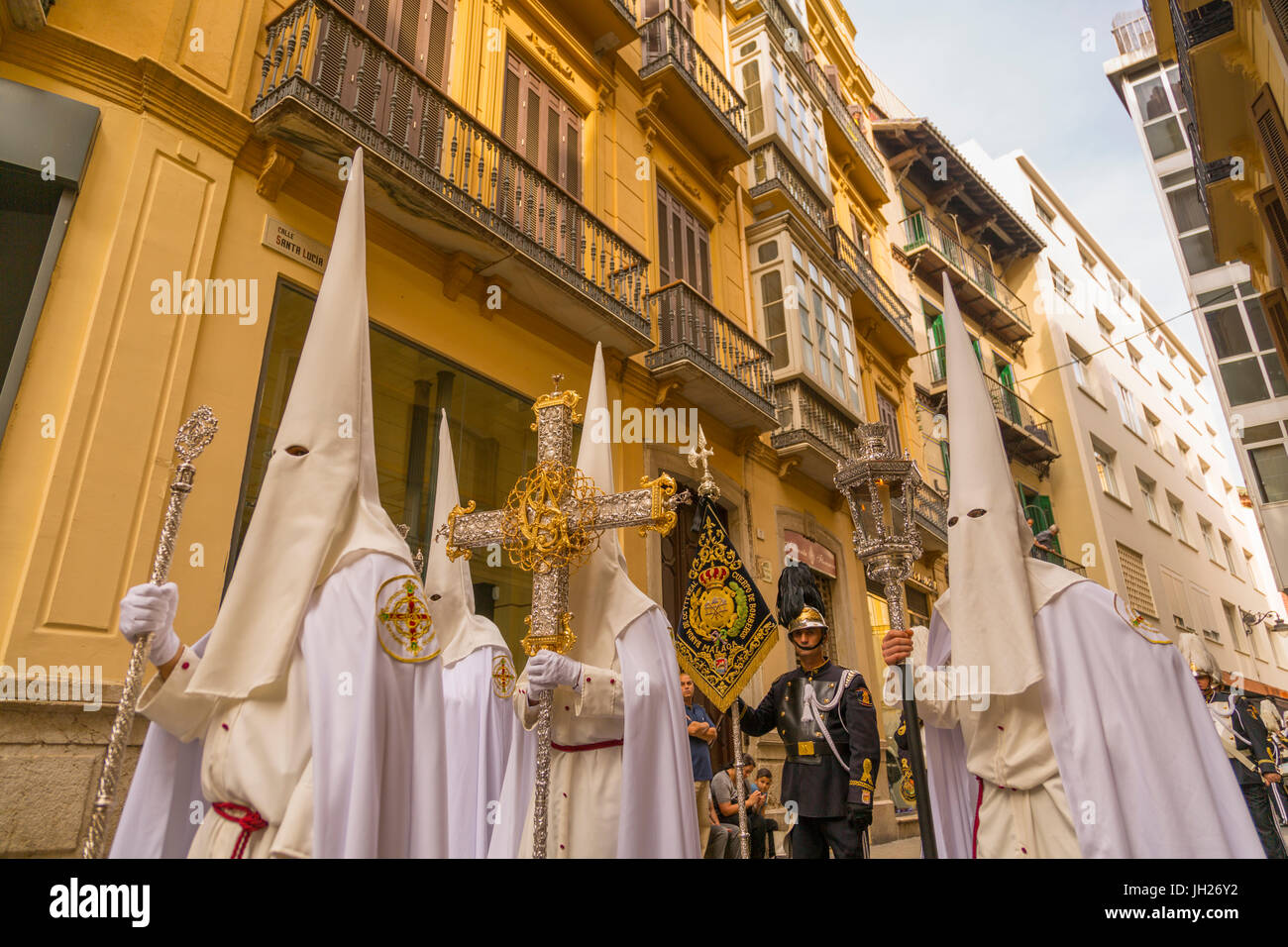 Vista della risurrezione Parade la Domenica di Pasqua, Malaga, Costa del Sol, Andalusia, Spagna, Europa Foto Stock
