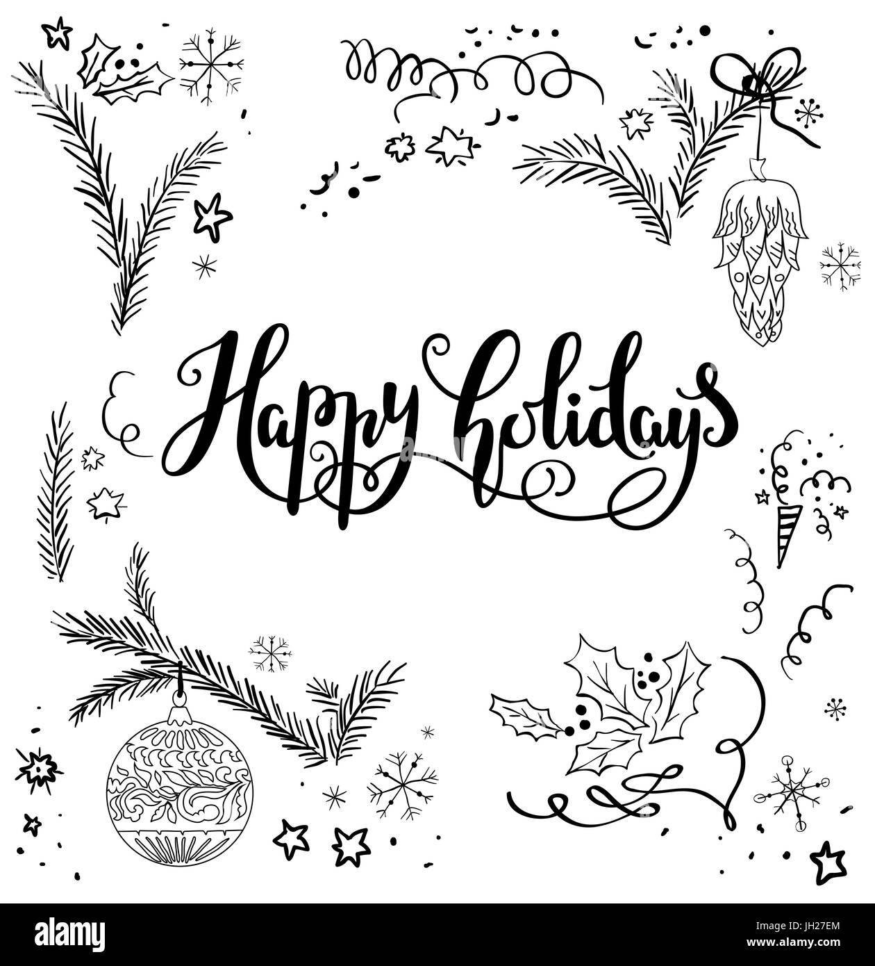 Vacanze di Natale sketch impostato Illustrazione Vettoriale