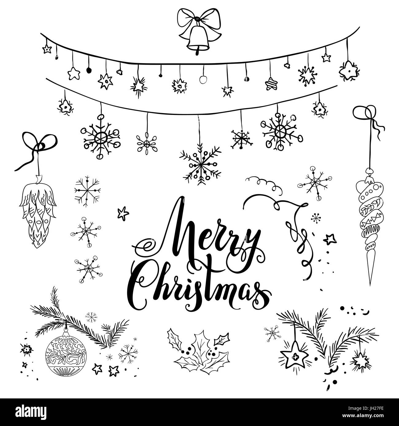 Felice Natale sketch impostato Illustrazione Vettoriale