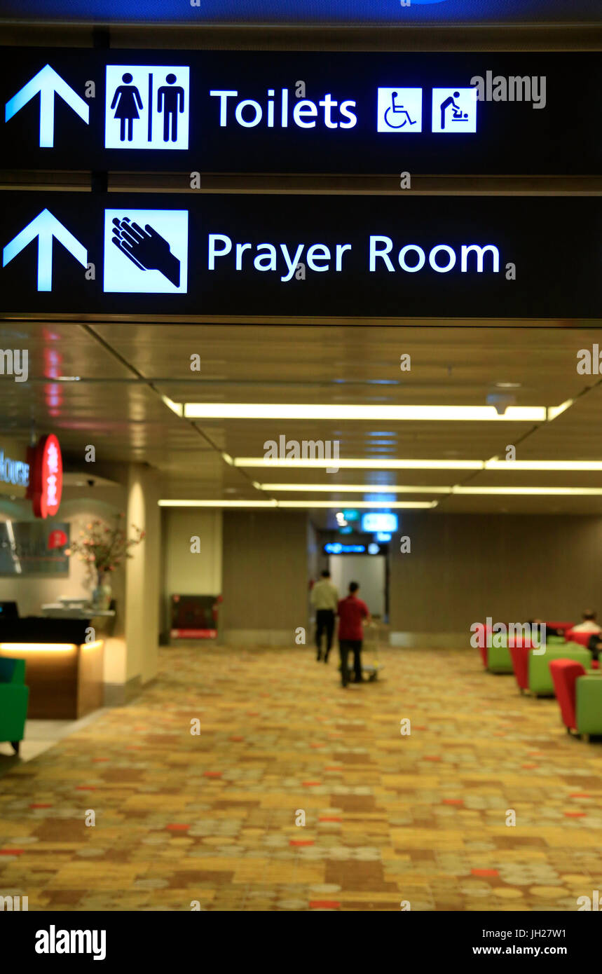 L'Aeroporto Changi di Singapore. Sala di Preghiera. Servizi igienici. Foto Stock