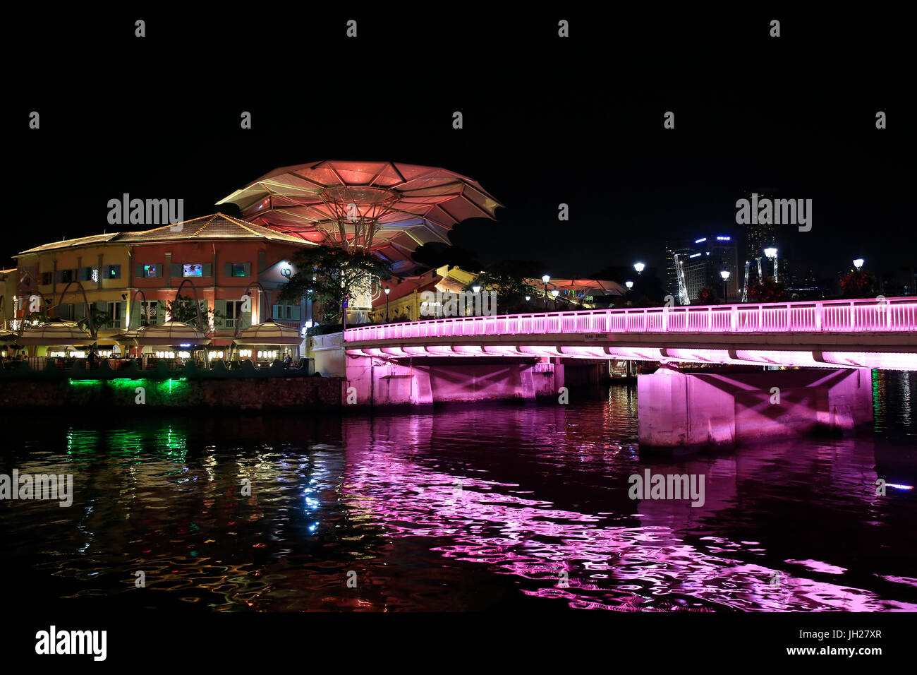 Il Clarke Quay e il Fiume Singapore di notte. Singapore. Foto Stock