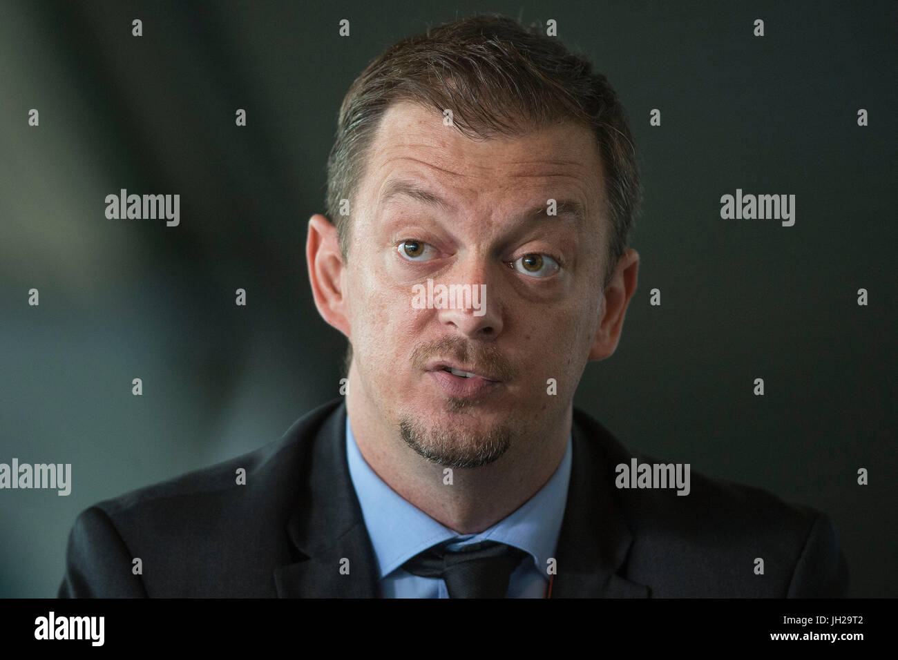 Andrew Parsons, Vice Presidente del Comitato paralimpico internazionale, durante la conferenza stampa al Aquatics Centre di Queen Elizabeth Olympic Park . Foto Stock