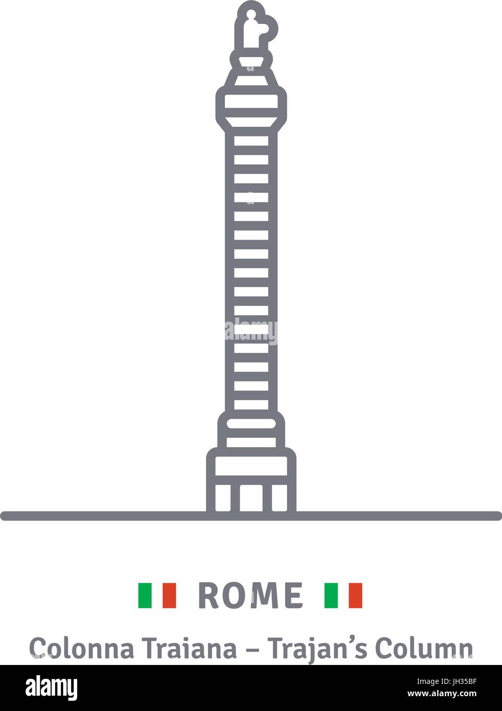 Linea Roma icona. Colonna Trajans e bandiera italiana illustrazione vettoriale. Illustrazione Vettoriale