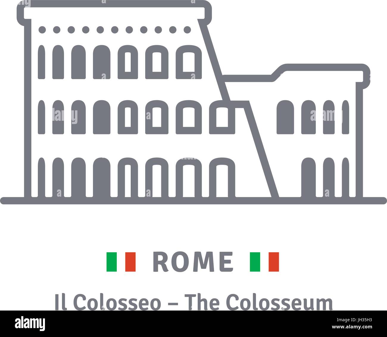 Linea Roma icona. Colosseo e bandiera italiana illustrazione vettoriale. Illustrazione Vettoriale