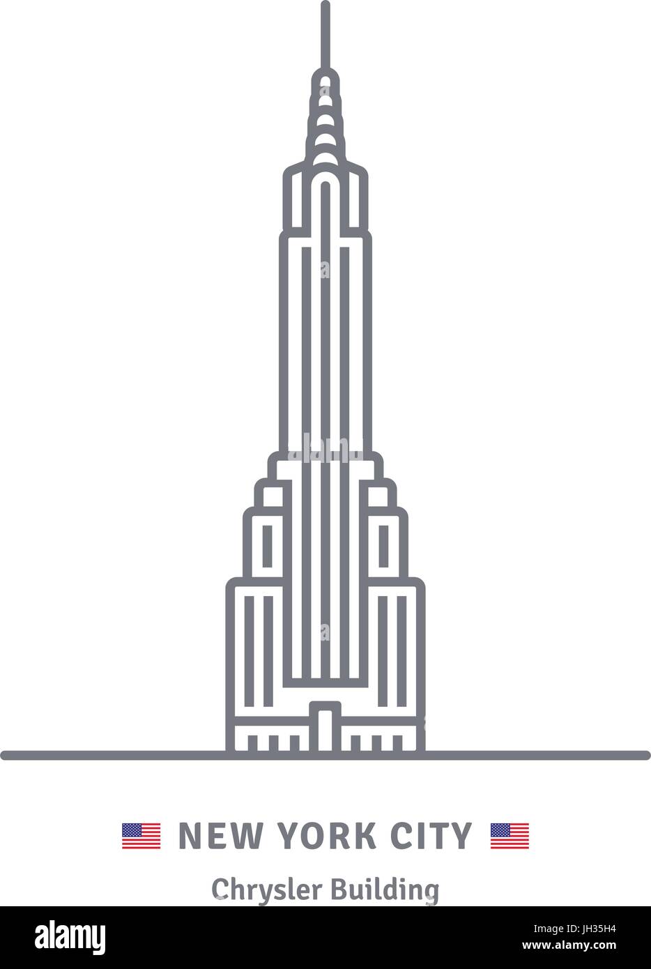 New York City line icona. Chrysler building e noi bandiera illustrazione vettoriale. Illustrazione Vettoriale