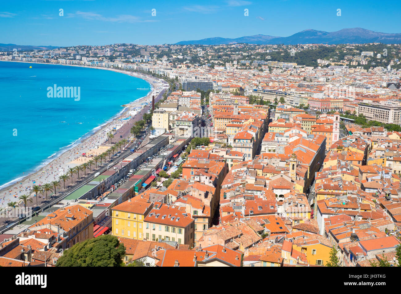 Vista panoramica della città vecchia e la Promenade des Anglais, Nice, Francia Foto Stock