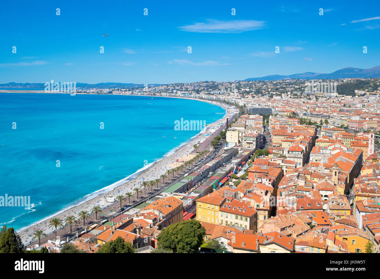 Vista panoramica della città vecchia e la Promenade des Anglais, Nice, Francia Foto Stock