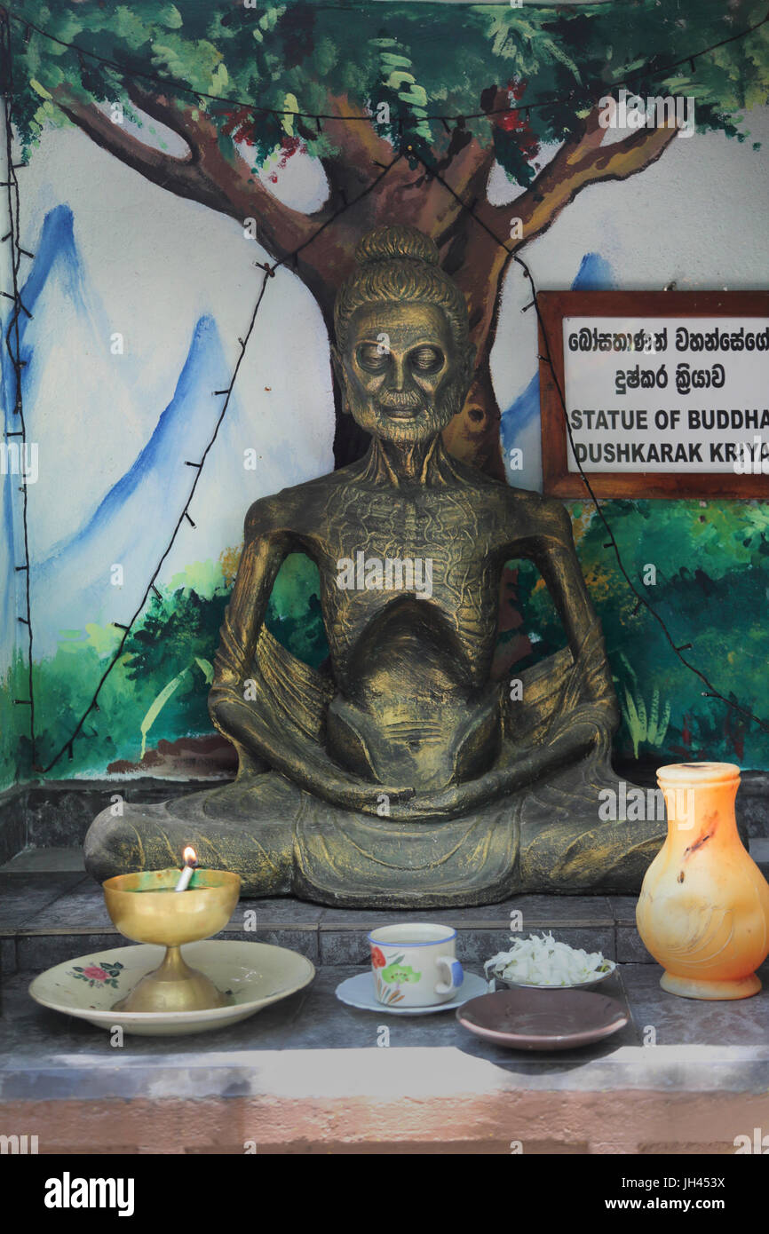 Galle Sri Lanka Rumassala Road Sri Vivekaramaya Tempio Statua di emaciato Gautama Buddha di vivere come un asceta - Dhyana mudra Foto Stock