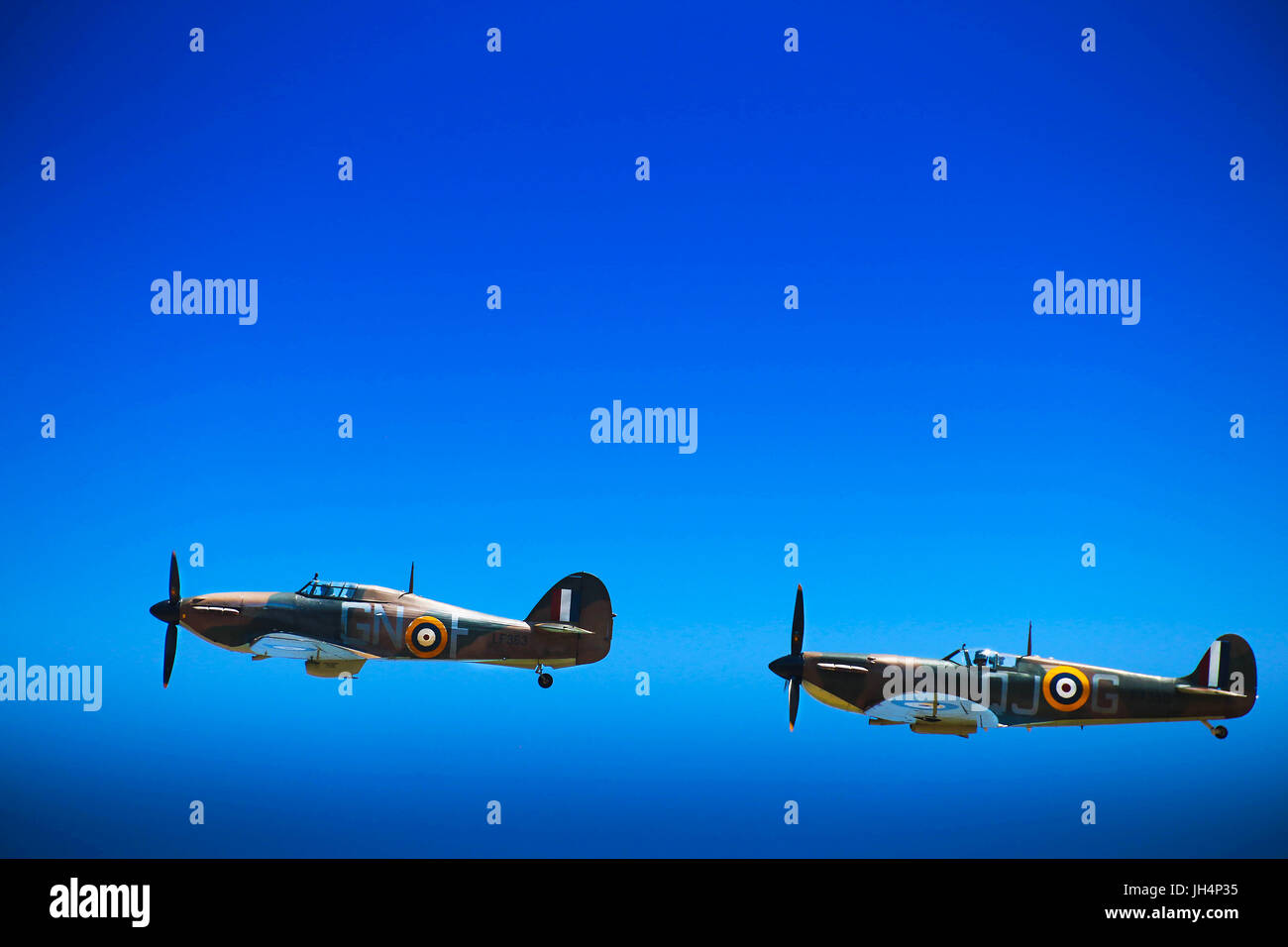 RAF Hurricane e Spitfire in tandem Walmer 2017 Foto Stock