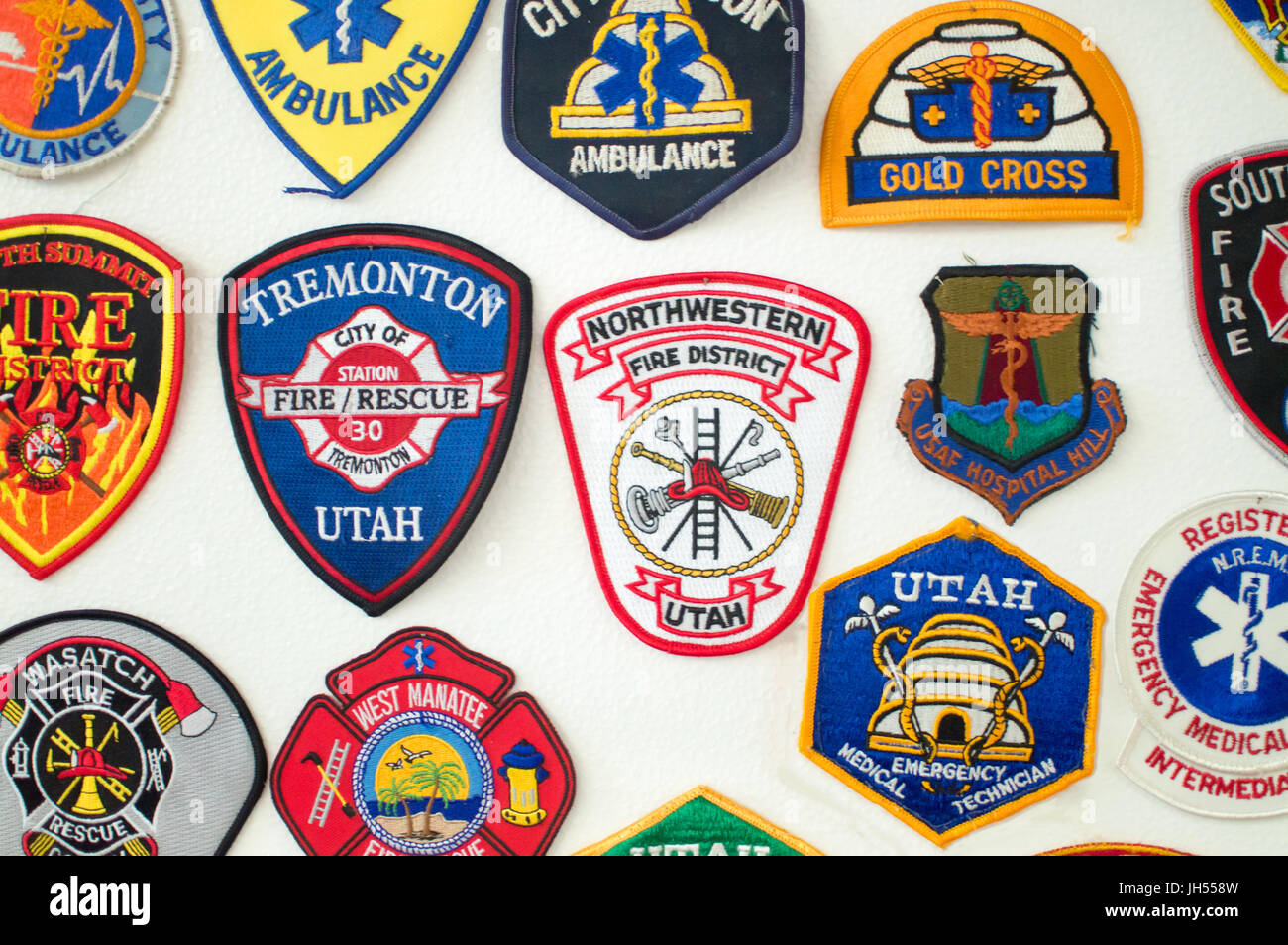 Servizi di emergenza patch sul display. Area principale è Utah Foto Stock