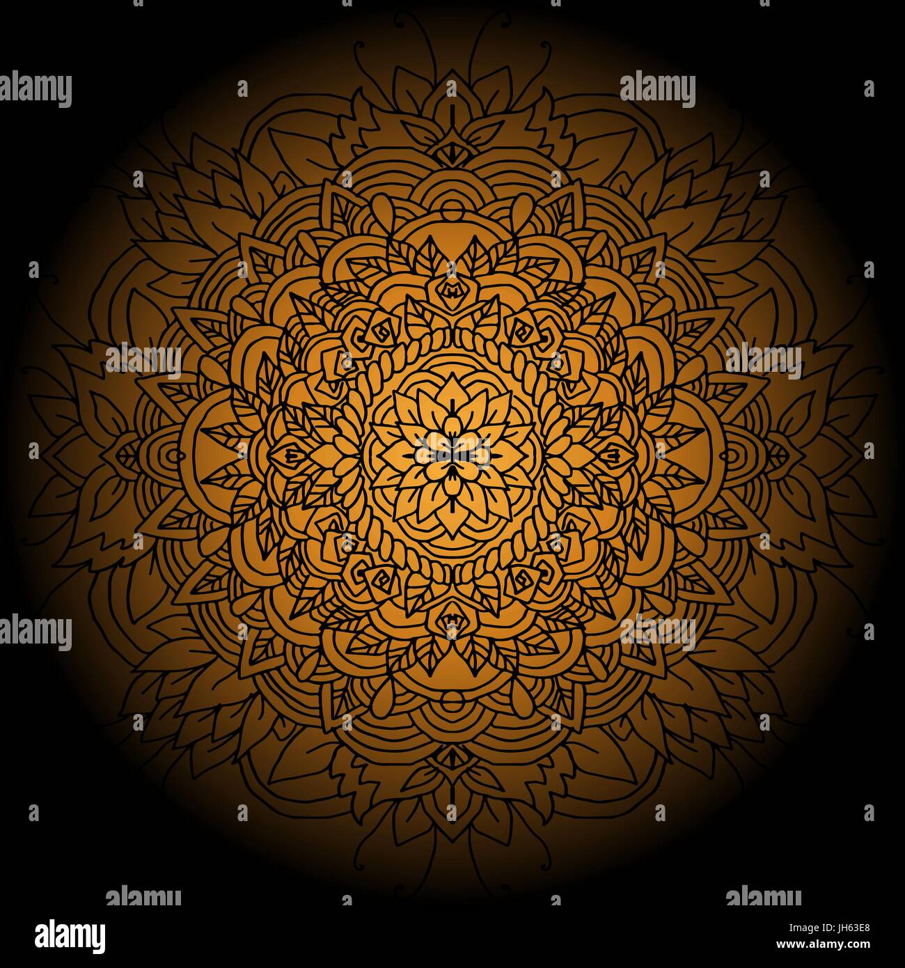 Abstract mandala ornamento per adulti libri da colorare. Modello asiatico. Arancione autentico gradiente dello sfondo. Illustrazione Vettoriale