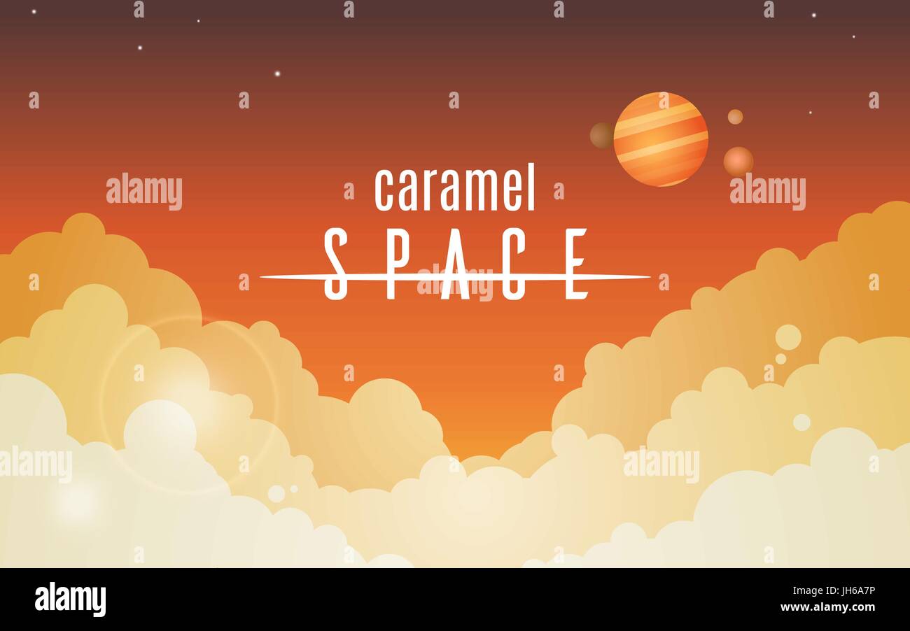 Cosmic sky con orange nuvole, vettore semplice sfondo spazio al caramello Illustrazione Vettoriale