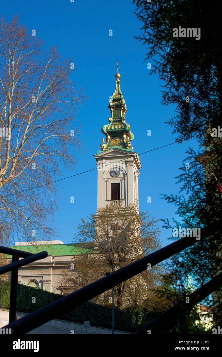 La capitale della Serbia , Belgrado principale cattedrale, Chiesa di San Michele Arcangelo, costruito nel 1830, è situato nella parte vecchia del centro città Foto Stock