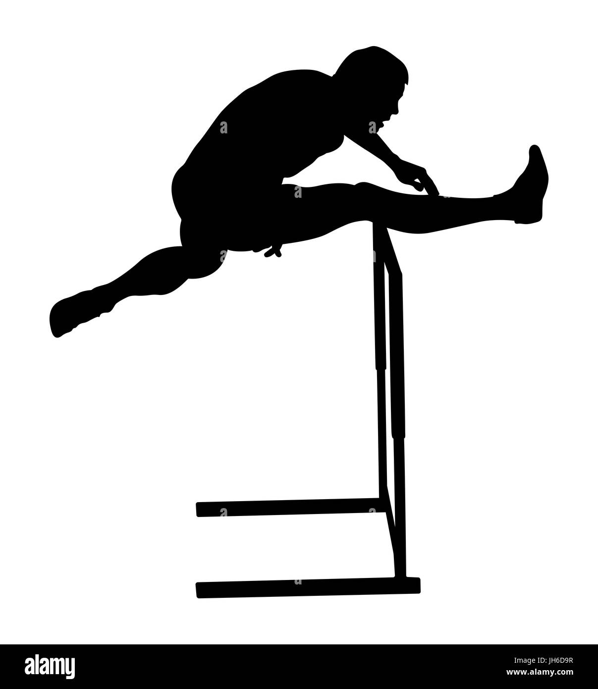 Attraversamento di ostacoli runner maschio atletica silhouette nera Foto Stock