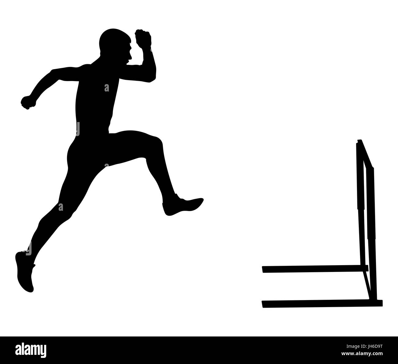 110 metri a ostacoli runner maschio atletica silhouette nera Foto Stock