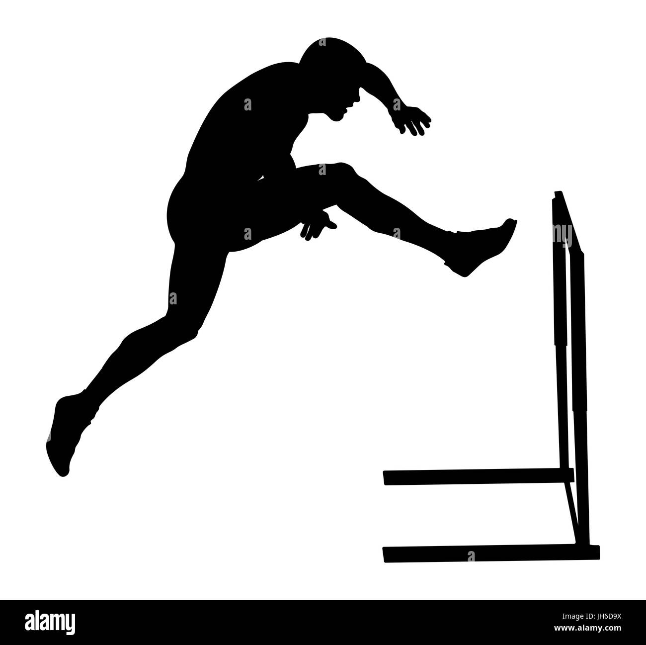 Attacco maschio ostacoli atleta runner silhouette nera Foto Stock