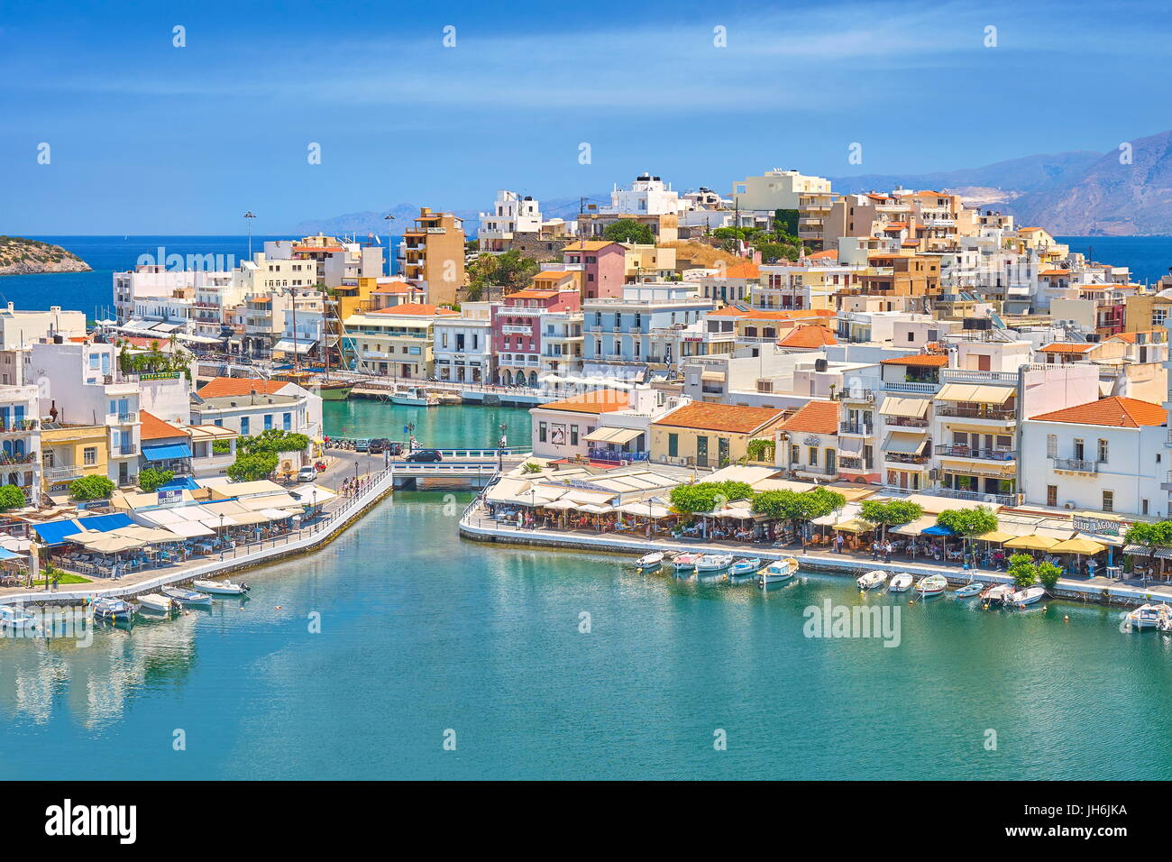 Il lago di Voulismeni, Agios Nikolaos, Creta, Grecia Foto Stock