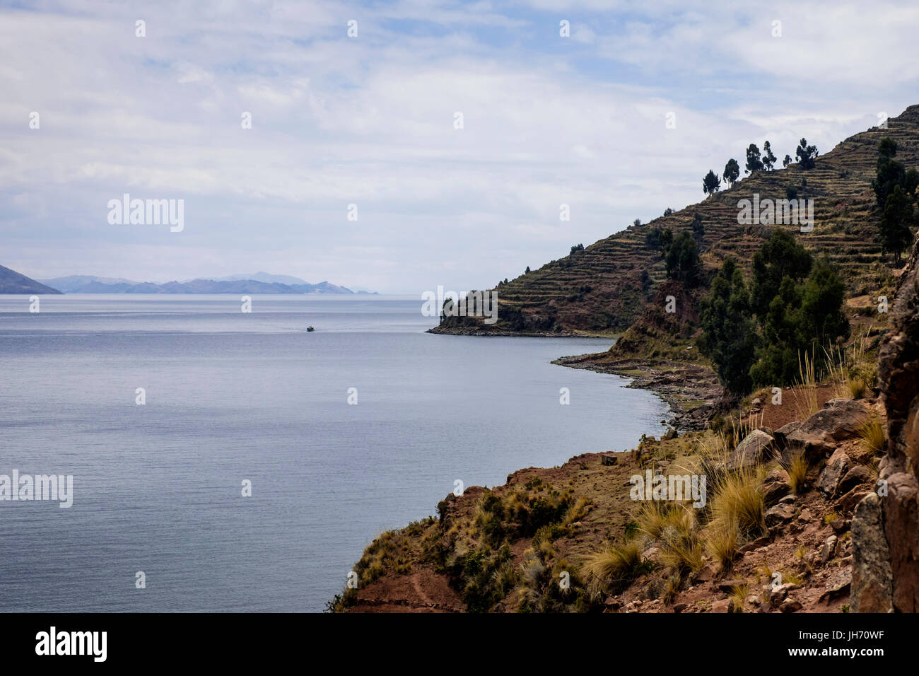 TAQUILE, Perù - circa ottobre 2015: isola di Taquile nel Lago Titicaca. Foto Stock