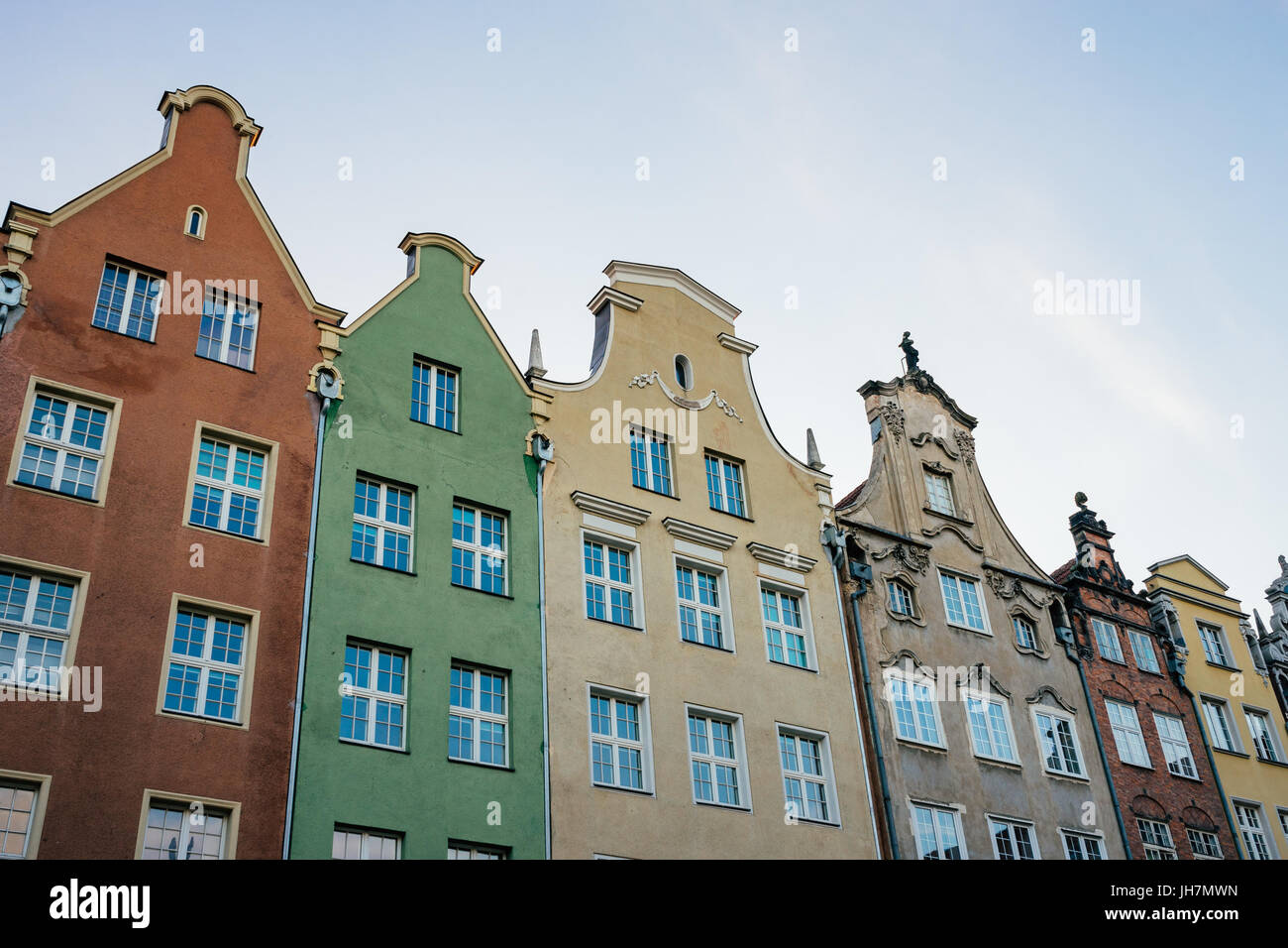 Gli edifici colorati facciata in una riga, la città vecchia di Danzica, Polonia Foto Stock