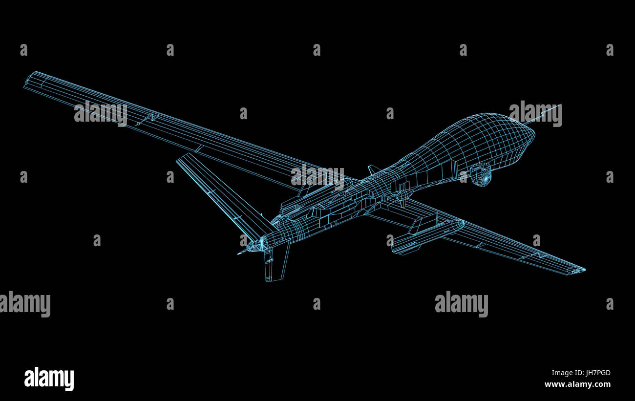 Wireframe 3D render del drone militare o UAV Foto Stock